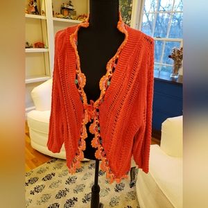 Relativity, Vintage, NWT, Crocheted cardigan sweater, Dark coral 3XL